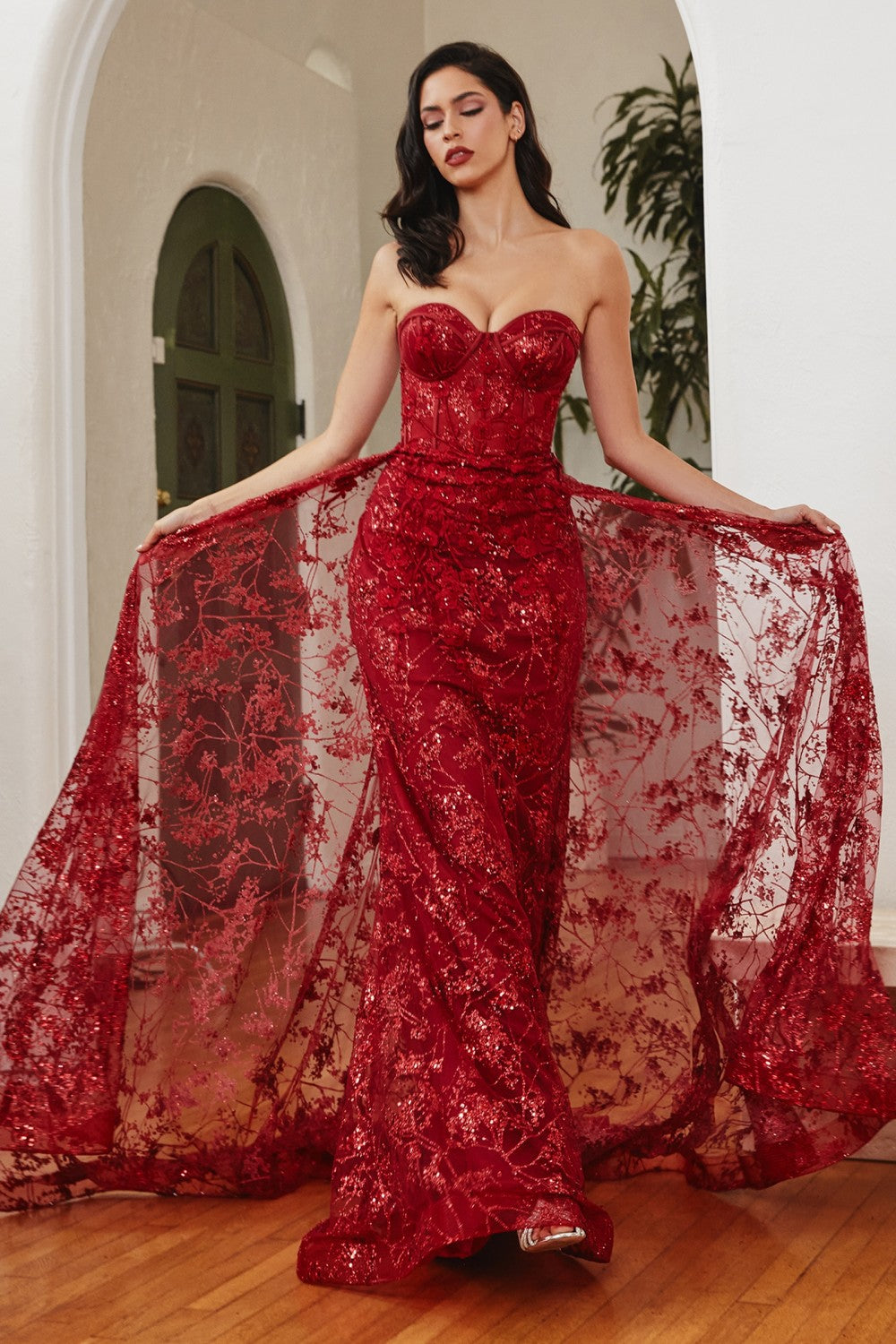 Glitter Fitted Vintage Prom & Bridesmaid Gown Floral Overskirt Detail West Cherry Clothing Glitter Fitted Vintage Prom & Bridesmaid Gown Floral Overskirt Detail West Cherry Clothing