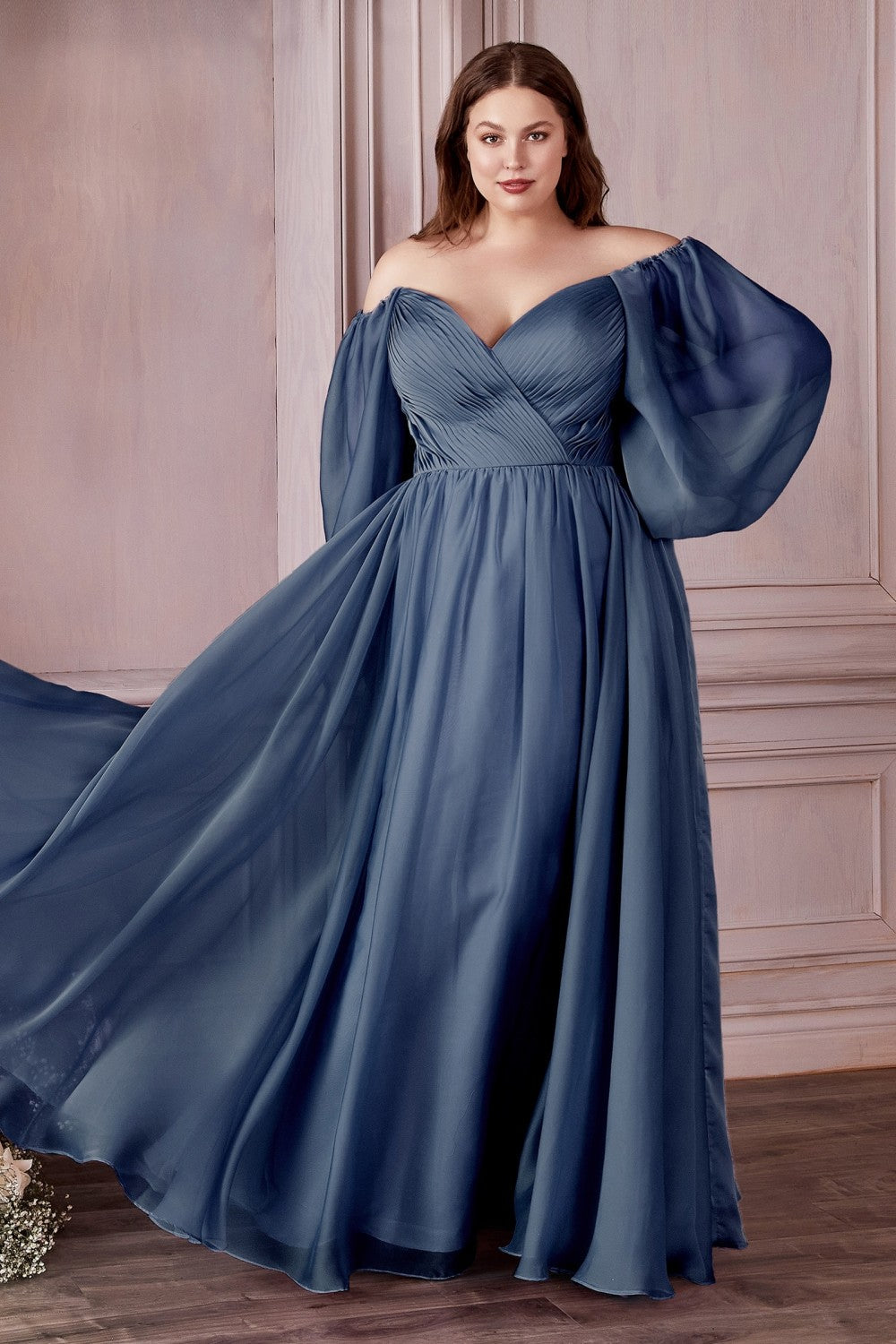 Classic Evening & Prom Dresses Long Sleeves Bodice A-line Chiffon Gown Plus Size Luxury Royal Style CDCD243C