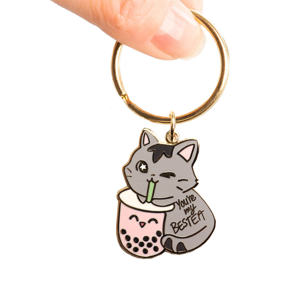 You're My Bestea Boba Cat Enamel Pin + Keychain + Vinyl Sticker BUNDLE [3 PCS]