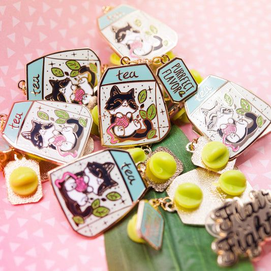 Purrfect Flavor Tea (Tuxedo Cat) Enamel Pin