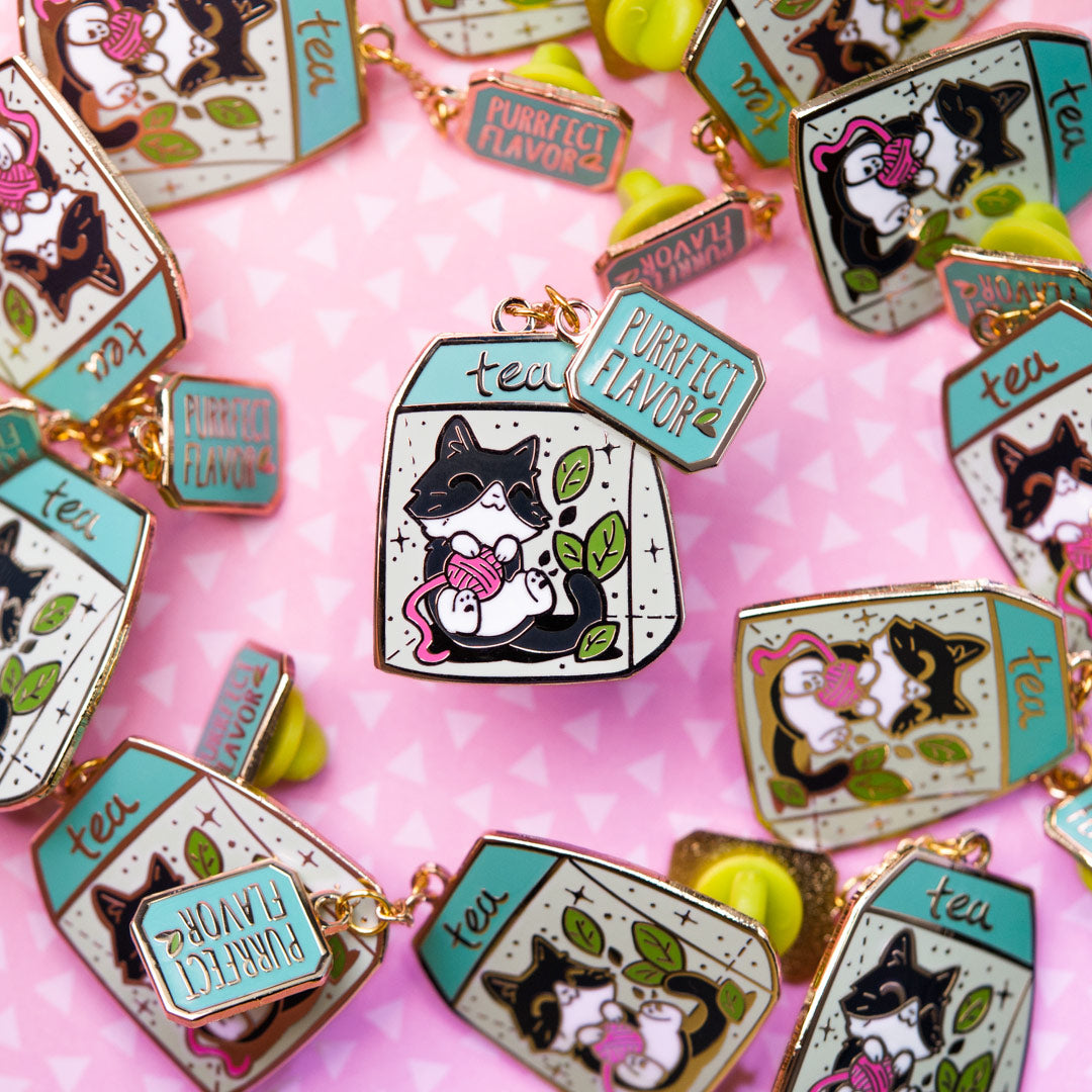 Purrfect Flavor Tea (Tuxedo Cat) Enamel Pin