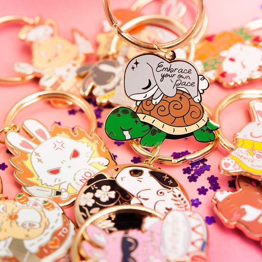 Rabbit & Turtle Enamel Keychain