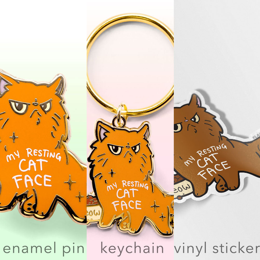 My Resting Cat Face (Persian Cat) Enamel Pin + Keychain + Vinyl Sticker BUNDLE [3 PCS]