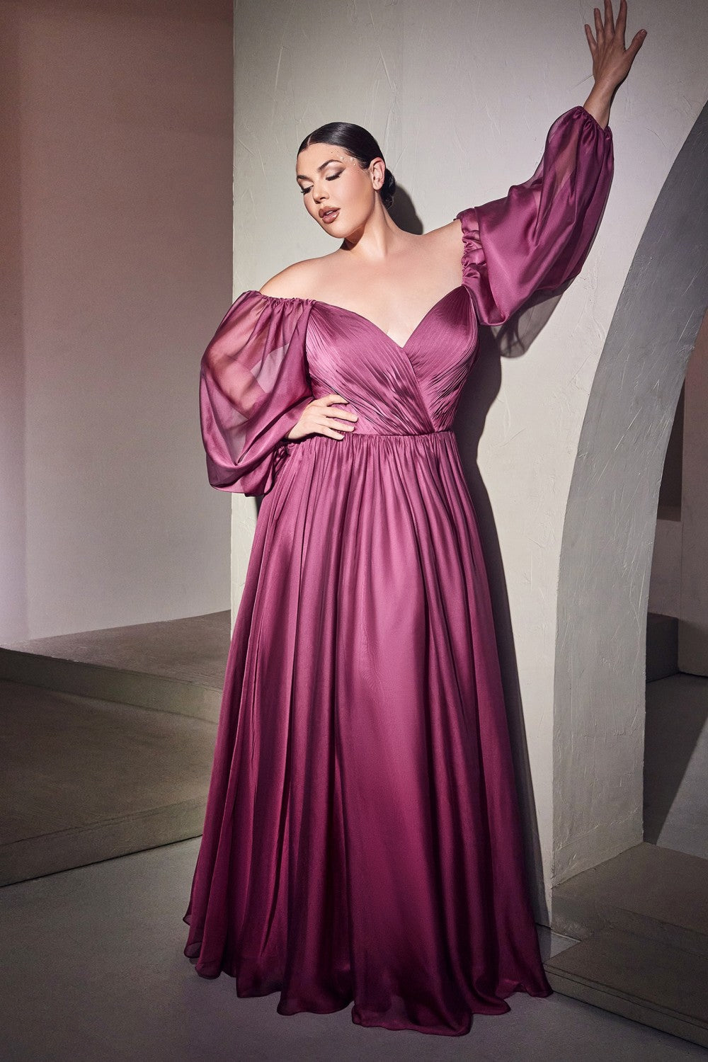 Classic Evening & Prom Dresses Long Sleeves Bodice A-line Chiffon Gown – West Cherry Clothing