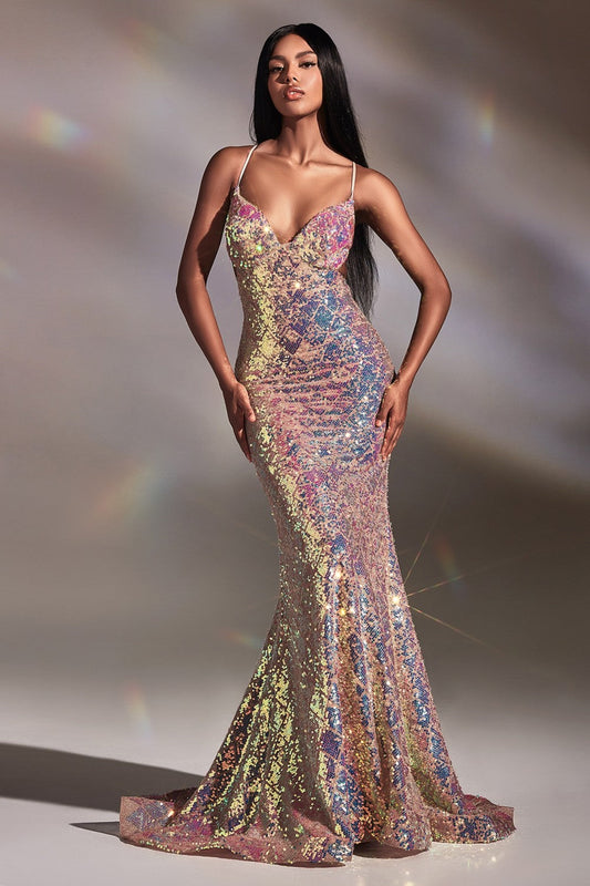 FITTED IRRIDECENT SEQUIN GOWN CDCD880