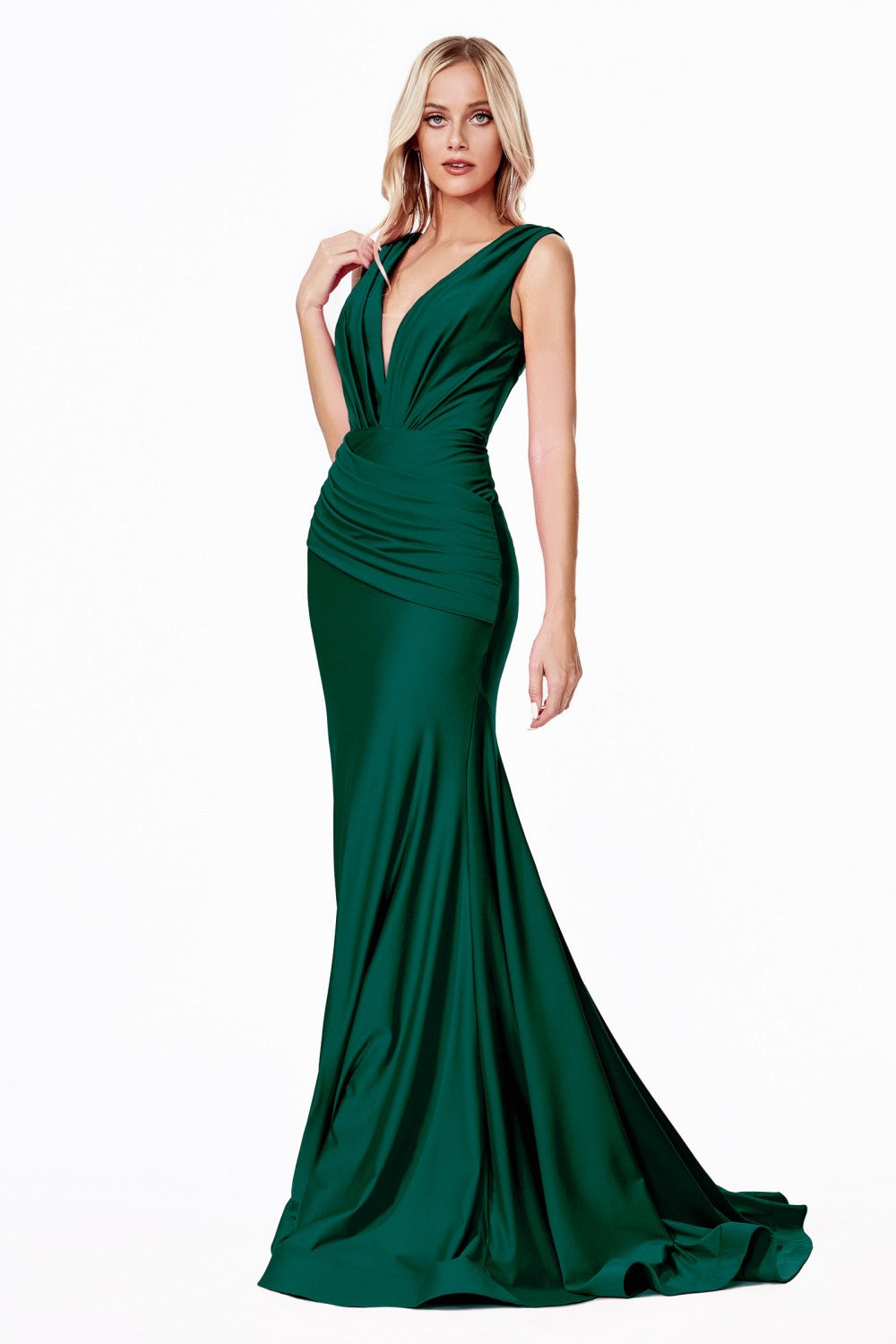 Stretch Jersey Evening Gown Formal Moder Mermaid Style Draped Bodice and Fitted Waist CDCD912