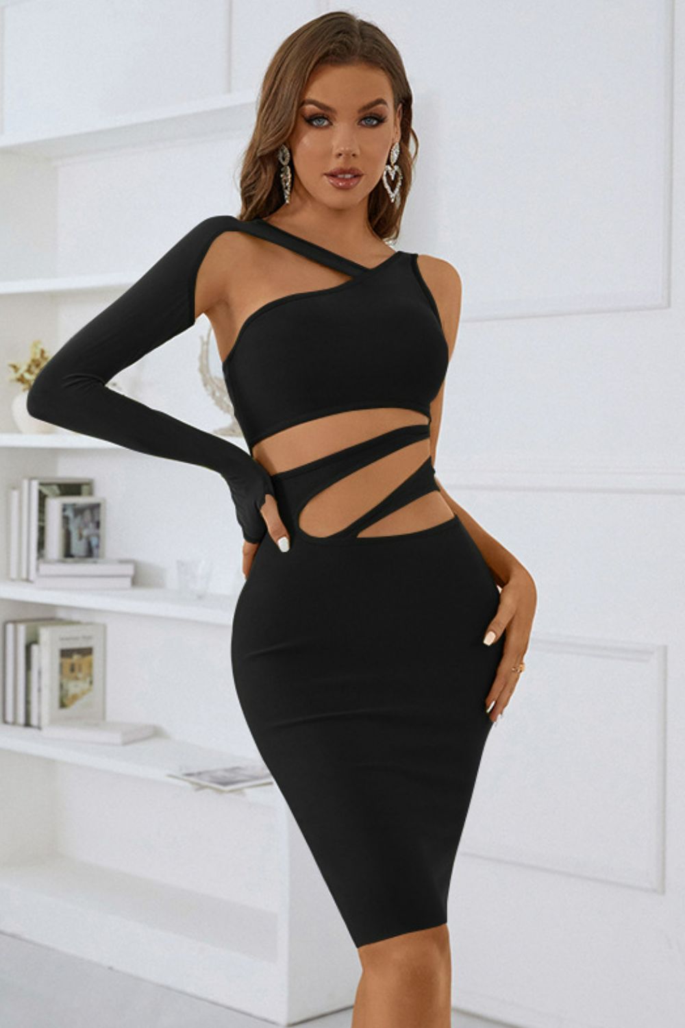 Asymmetrical Neck Cutout Bodycon Dress