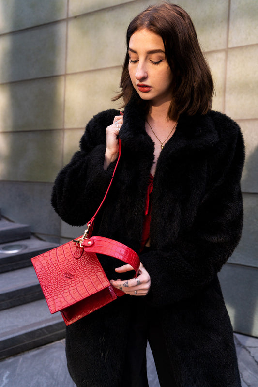 Lola bag in ruby red crocodile print