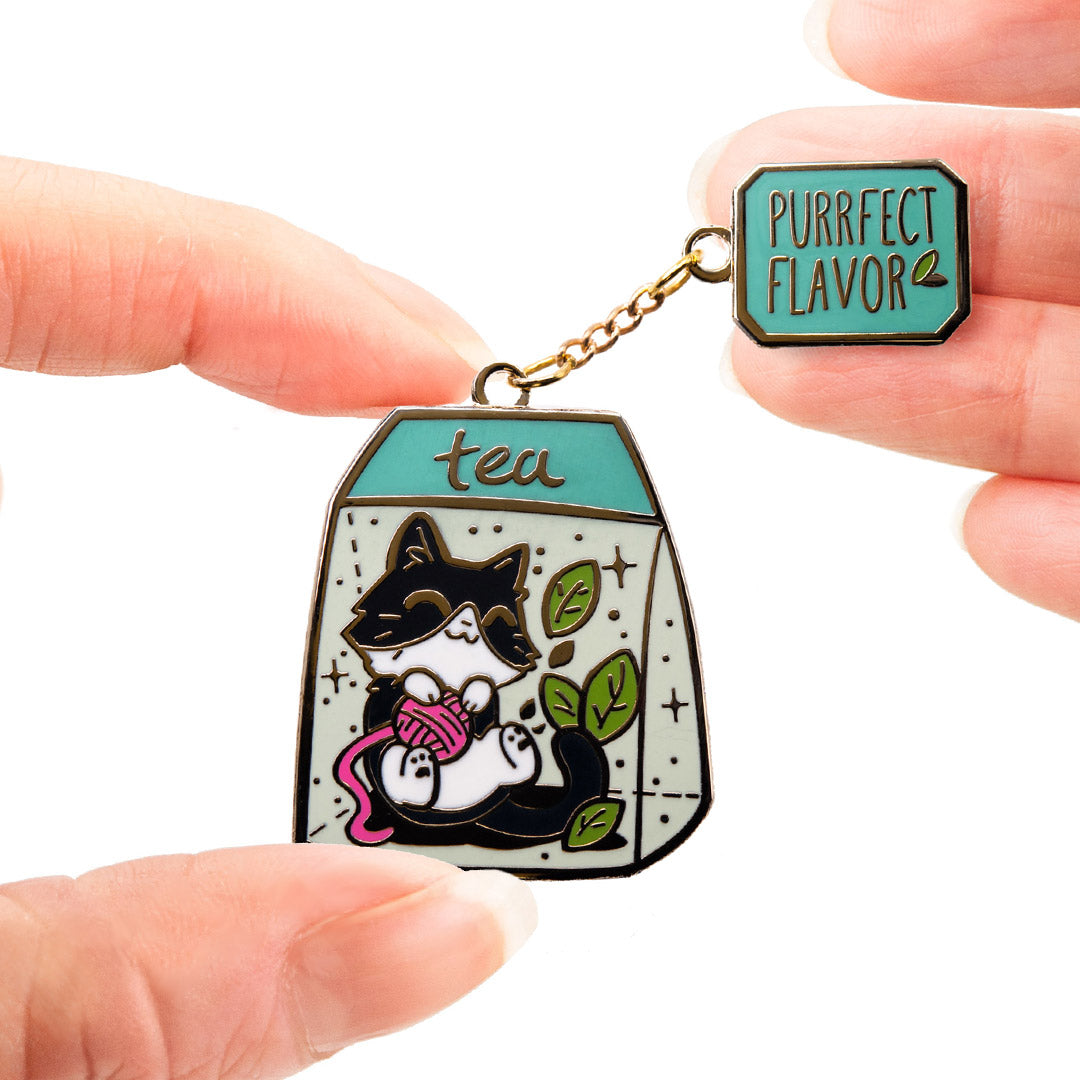 Purrfect Flavor Tea (Tuxedo Cat) Enamel Pin