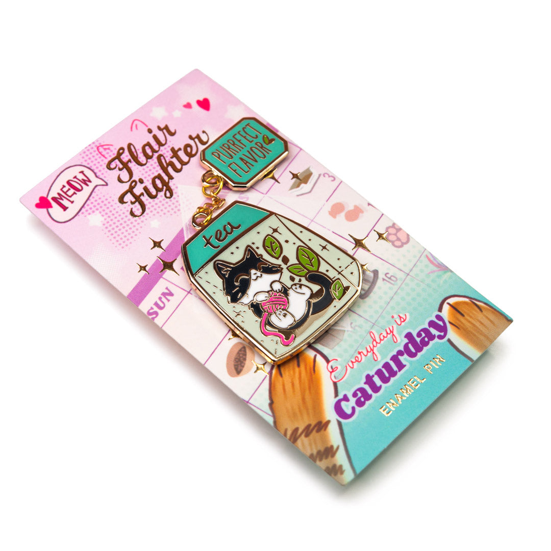 Purrfect Flavor Tea (Tuxedo Cat) Enamel Pin