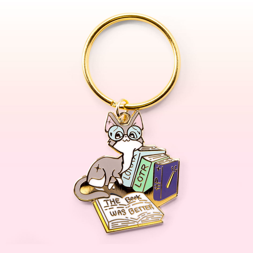 The Book Was Better (Cornish Rex Cat) Enamel Pin + Keychain + Vinyl Sticker BUNDLE [3 PCS]