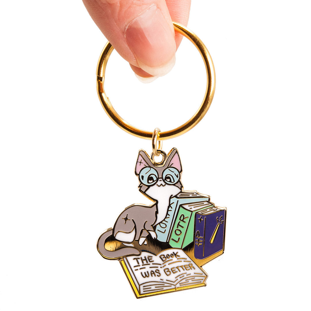 The Book Was Better (Cornish Rex Cat) Enamel Pin + Keychain + Vinyl Sticker BUNDLE [3 PCS]