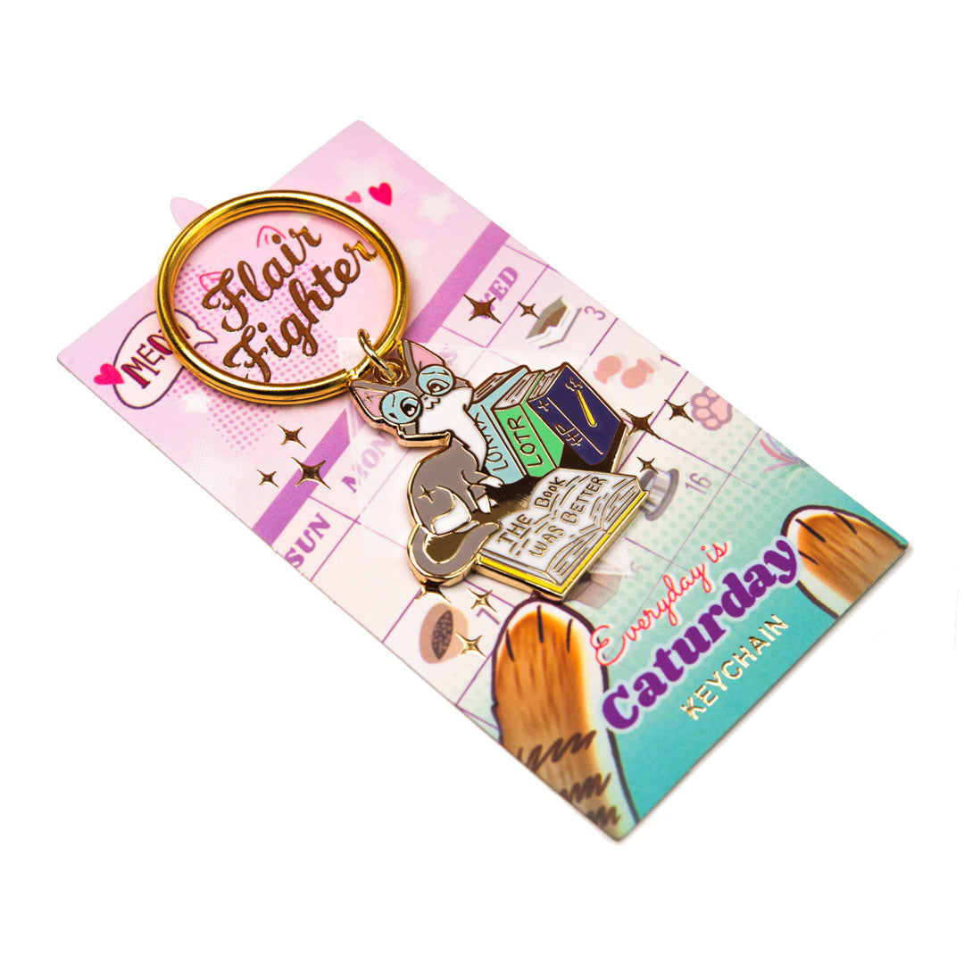 The Book Was Better (Cornish Rex Cat) Enamel Pin + Keychain + Vinyl Sticker BUNDLE [3 PCS]