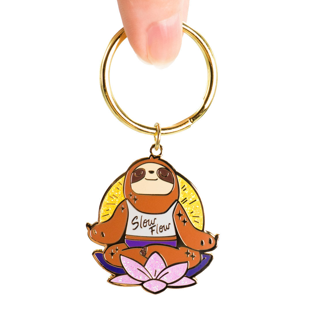 Slow Flow Yoga Meditation Sloth Enamel Keychain