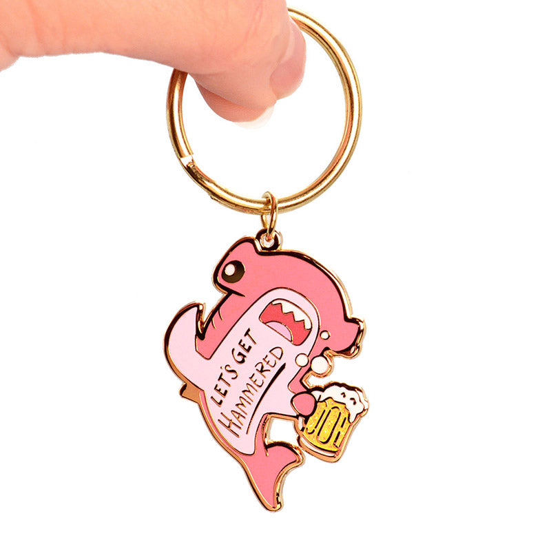 Let's Get Hammered Hammerhead Shark Enamel Keychain (Pink Variant)